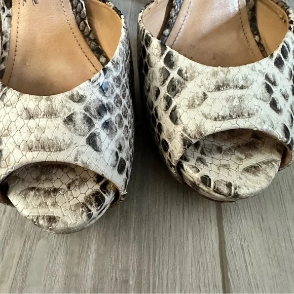 SCHUTZ Peep Toe Fun Leather Snakeskin Heels with Ankle Strap - Picture 5 of 9